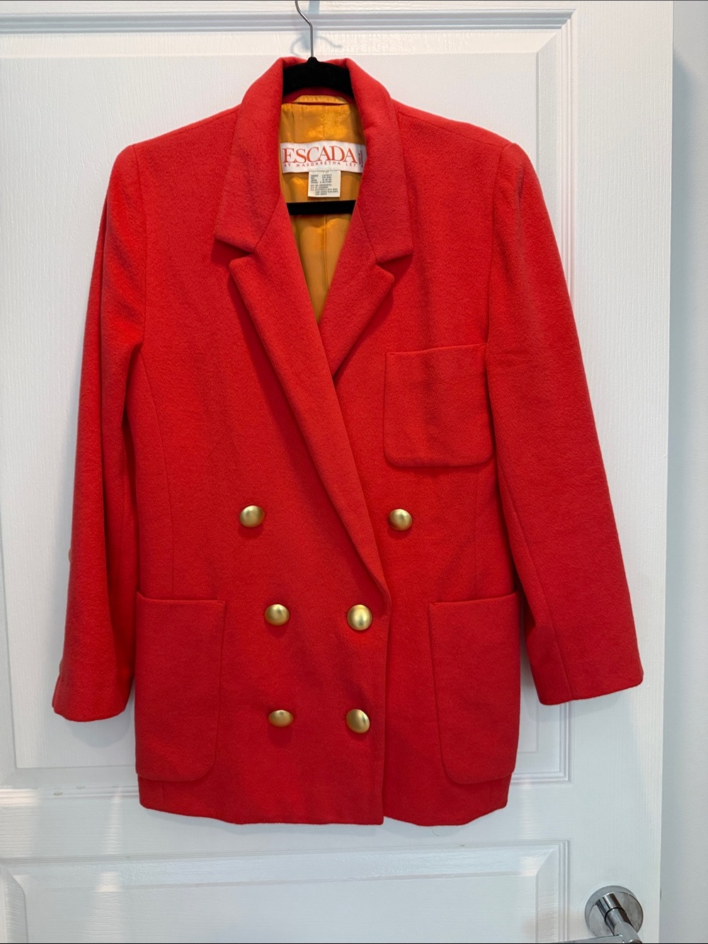 Escada Coral Red Wool Cashgora Blazer with Gold Buttons 8